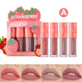 Mini veludo fosco lip gloss set, não-desbotamento, antiaderente copo, de longa duração, frutas perfumadas, suave e leve, 4 peças