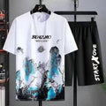Camiseta de manga e shorts de manga masculino shorts de 2 peças, conjunto lazer verão, confortável e respirável, conjuntos de camisetas com estampa superior, 2025