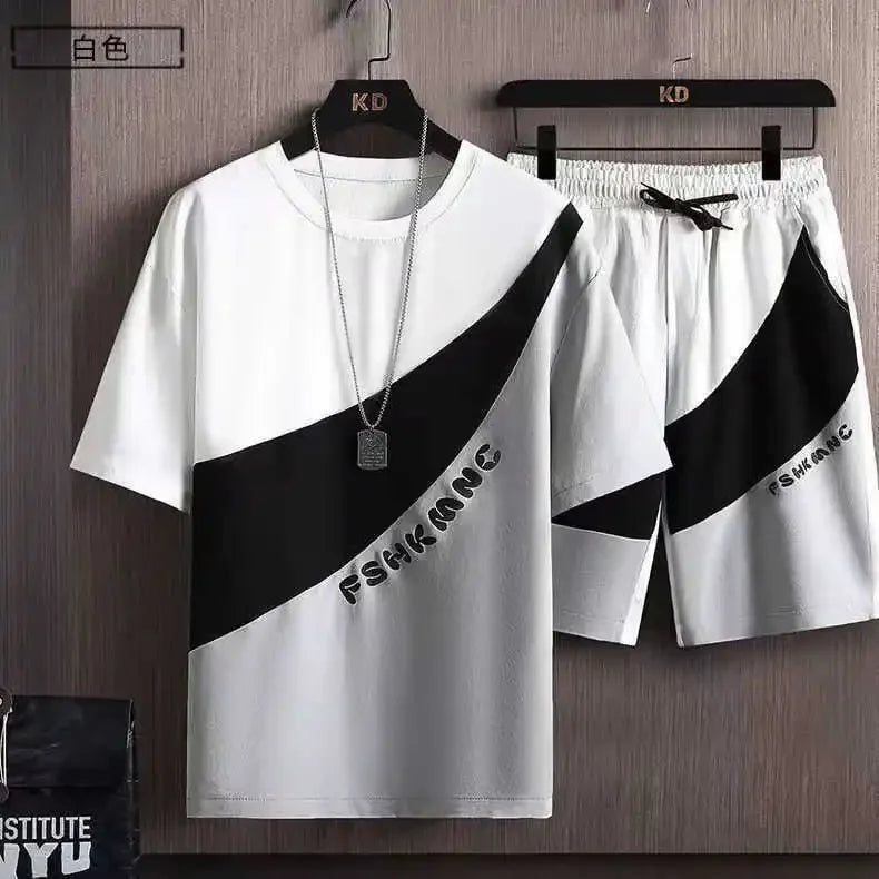 Verão t camisas para roupas masculinas casual gradiente conjunto tshirt verão correndo de duas peças oversize ginásio esporte calças curtas
