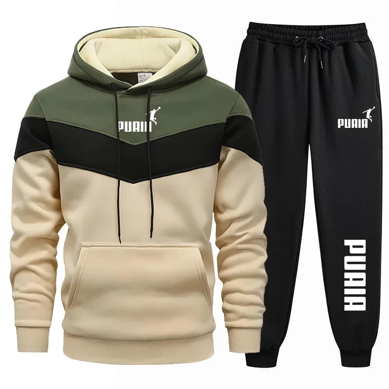 2025 outono inverno velo grosso quente agasalho masculino hoodies + calças 2 pçs define terno roupas esportivas tendência moda hip hop roupas masculinas