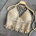 Mulheres praia colheita topos oco cover-ups perspectiva borla sexy cinta de espaguete swinwear sutiã embutido backlless halter pescoço