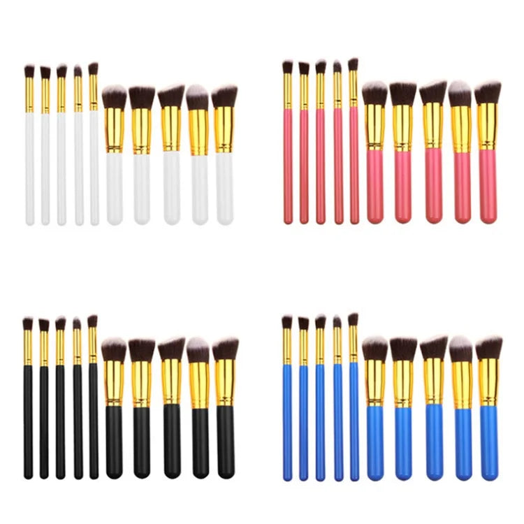 Kit 10 Pincéis de Maquiagem Esfumar Contorno Kabuki Profissional