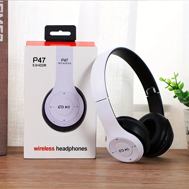 Bluetooth 5.0 Stereo P47 Headset, Jogo Desportivo Sem Fio, Série Dobrável, iPhone, Xiaomi