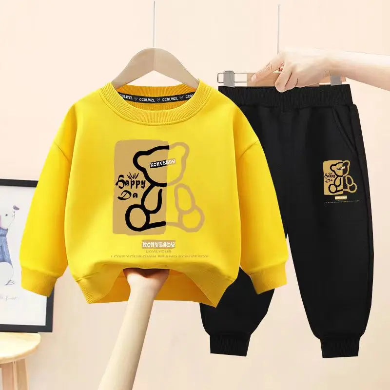 Outono bebê meninas roupas conjunto criança menino dos desenhos animados urso impresso moletom pulôver e calças 2 pçs terno crianças superior inferior agasalho