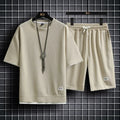 Novo terno de verão waffle masculino 2025 casual camiseta + shorts terno agasalho masculino cor sólida terno solto