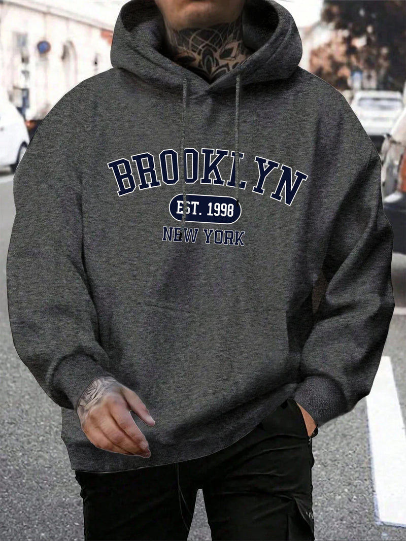 Hoodie masculino de gola redonda estampado em Nova York, agasalho extragrande, capuz Harajuku, Brooklyn Est, moda outono, confortável, 1998
