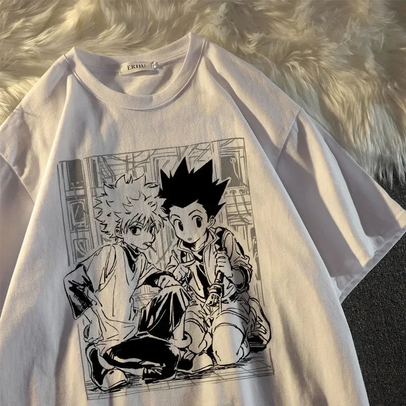Y2k camisetas femininas kawaii topos caçador x caçador tshirt killua zoldyck anime camiseta manga curta camiseta roupas femininas