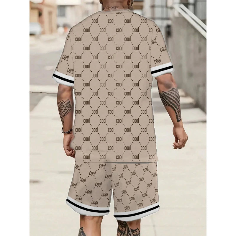 Conjunto de shorts de camiseta com estampa criativa, confortável e elástico, adequado para férias e uso diário conjunto de duas peças