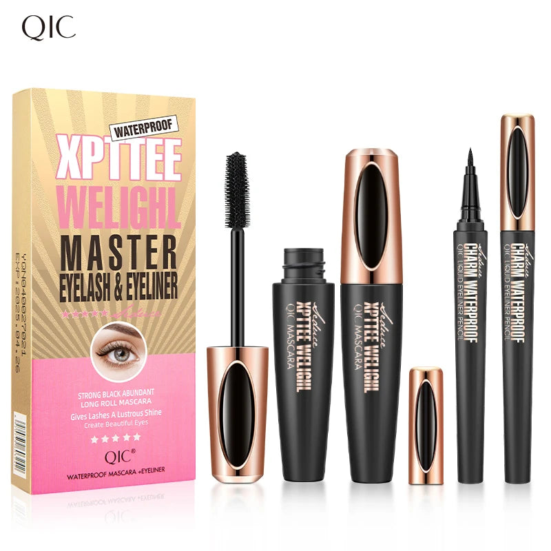 Lápis delineador líquido 4d, conjunto de rímel à prova d'água, cosméticos, delineador grosso, ondulação, lápis de sobrancelha, maquiagem para os olhos