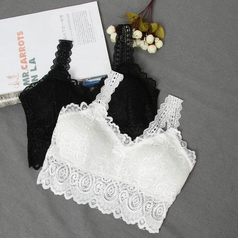 Novas mulheres preto branco sexy regata renda floral crochê acolchoado sutiã de algodão regata sexy com decote em v renda crochê colete casual