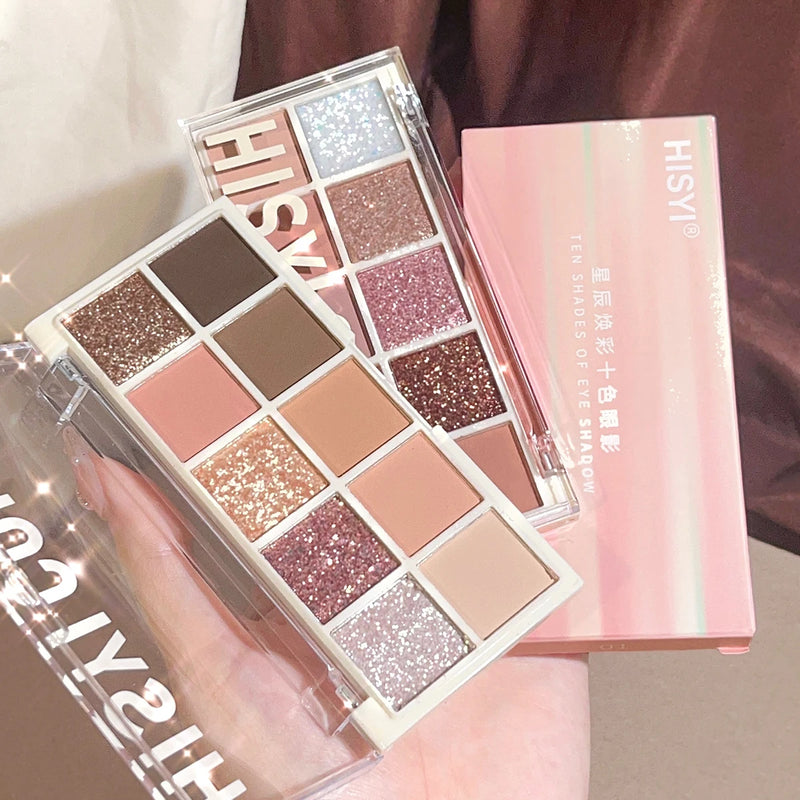 Star Rejuvenation Eye Shadow Pearl, pó de desejo puro, placa marrom, maquiagem barata diária suave, rosa fosco, dez cores
