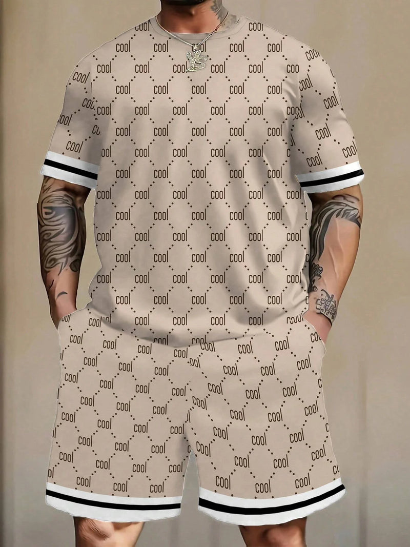 Conjunto de shorts de camiseta com estampa criativa, confortável e elástico, adequado para férias e uso diário conjunto de duas peças