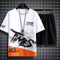 Conjunto masculino verão moda casual secagem rápida manga curta 3d impresso moda t camisa de poliéster + shorts conjunto de basquete