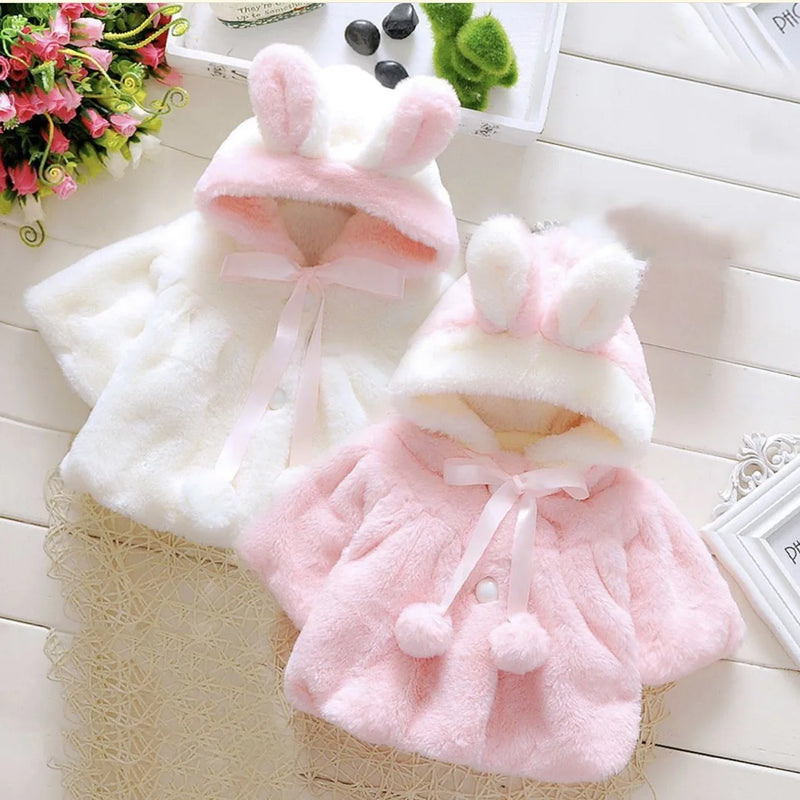 Roupas infantis nova capa meninas outono e inverno lã camisola xale orelha do bebê jaqueta de lã capa