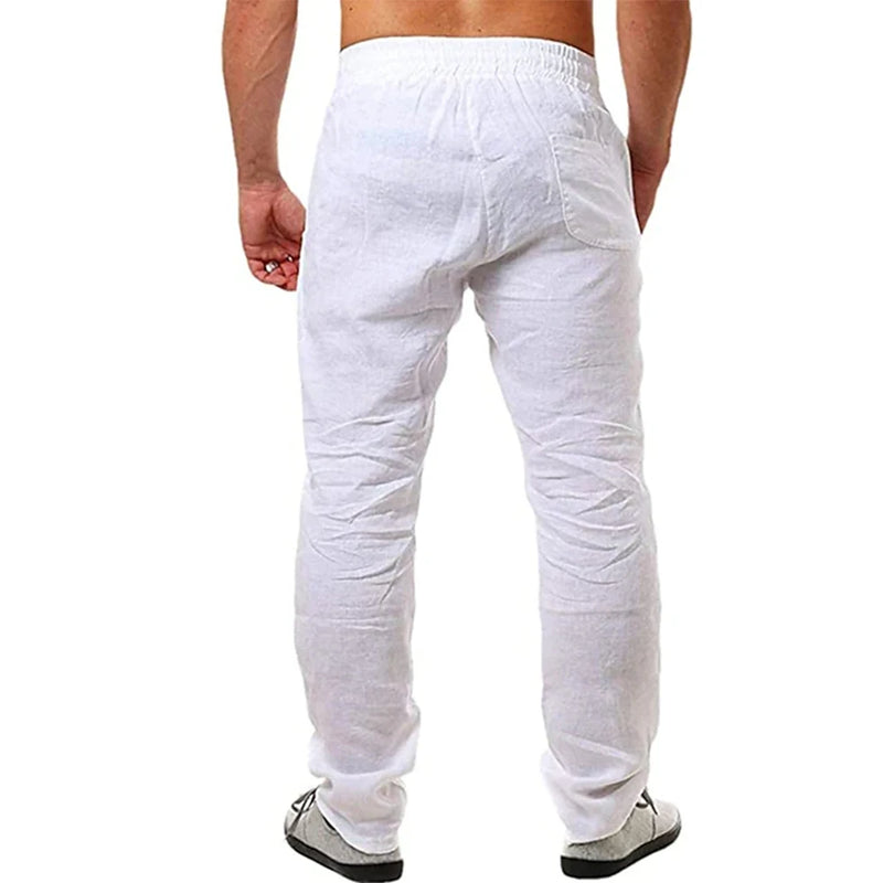 Calças de linho de algodão masculino outono novo respirável cor sólida calças de linho fitness streetwear S-3XL