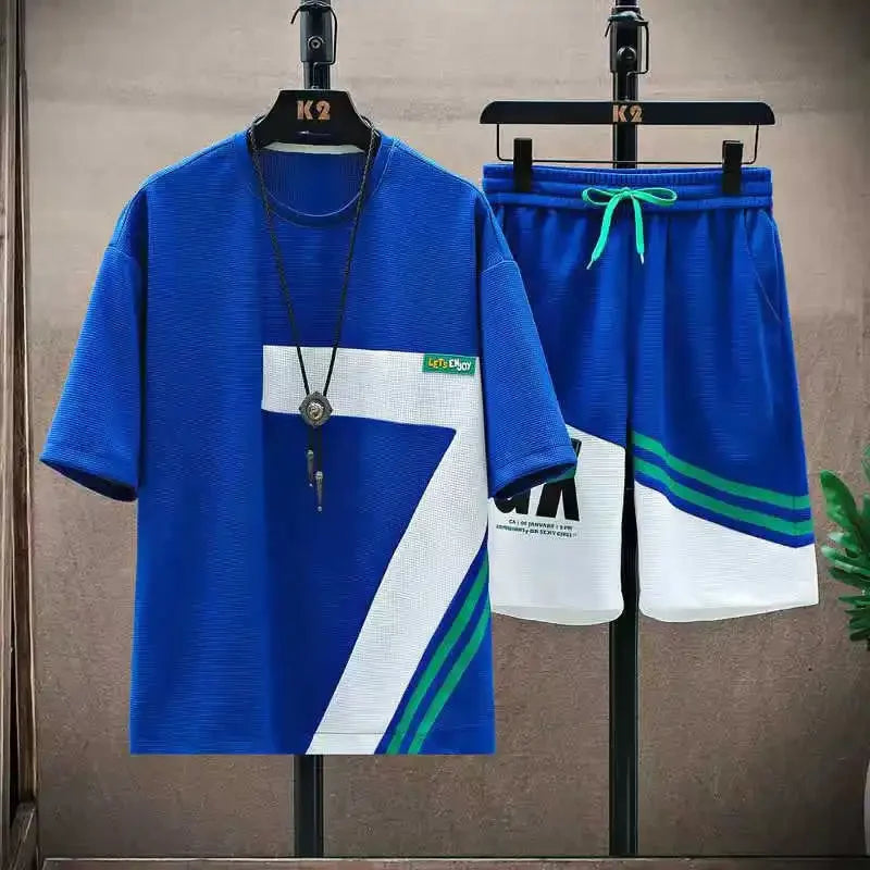 Verão t camisas para roupas masculinas casual gradiente conjunto tshirt verão correndo de duas peças oversize ginásio esporte calças curtas