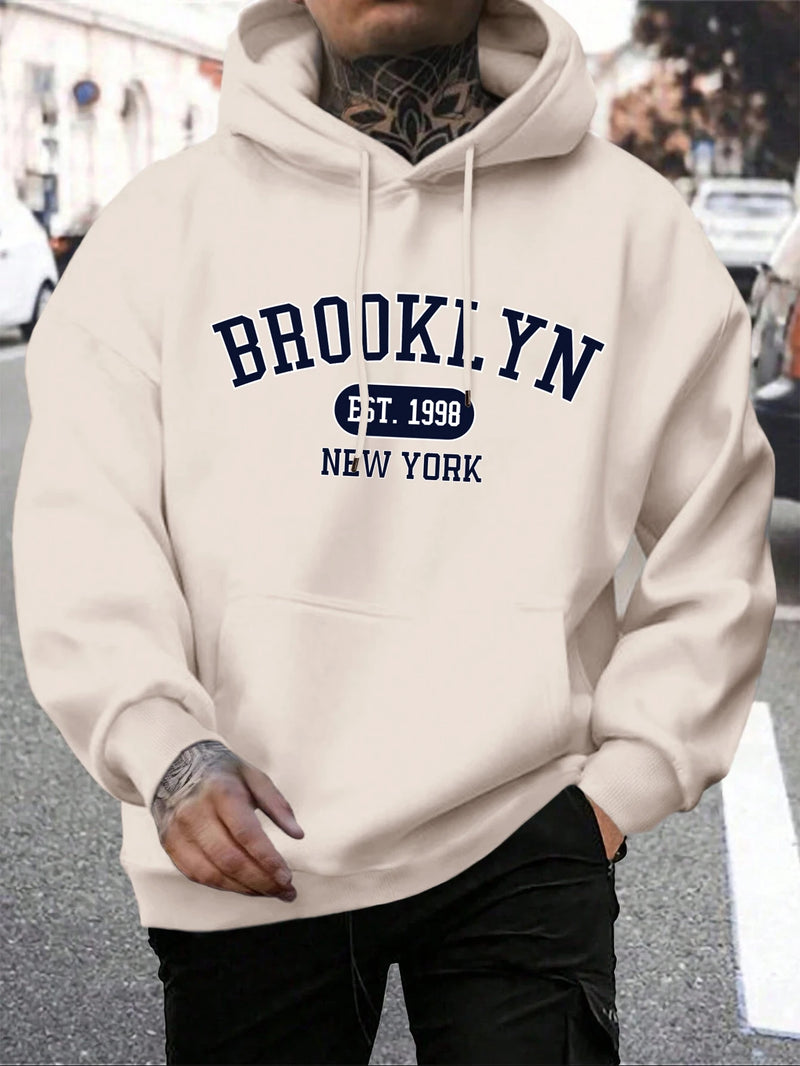 Hoodie masculino de gola redonda estampado em Nova York, agasalho extragrande, capuz Harajuku, Brooklyn Est, moda outono, confortável, 1998