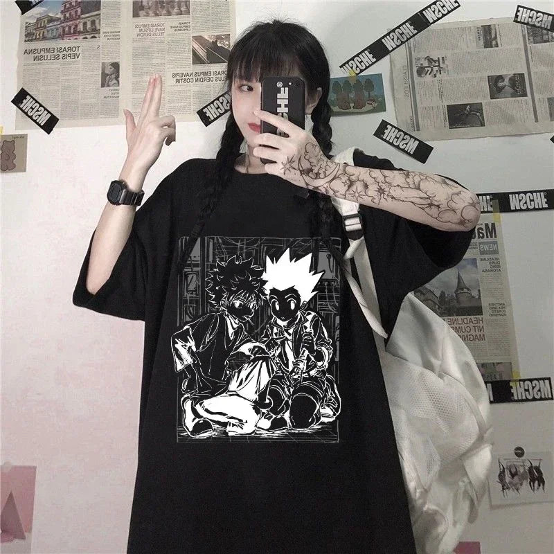 Y2k camisetas femininas kawaii topos caçador x caçador tshirt killua zoldyck anime camiseta manga curta camiseta roupas femininas