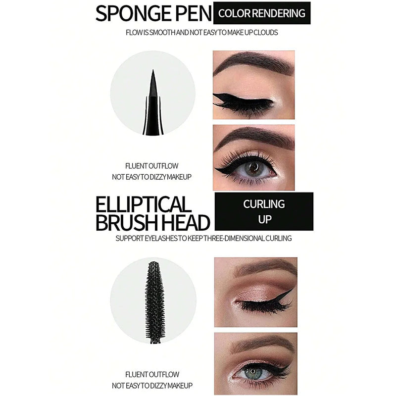 YANQINA-Lápis Delineador Líquido, 4D Waterproof Mascara Set, Eye Liner, Curling Grosso, Lápis de sobrancelha, Maquiagem Olhos, Cosméticos