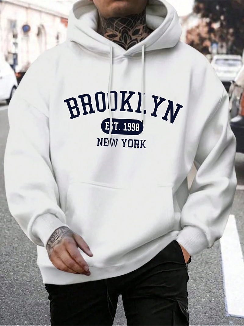 Hoodie masculino de gola redonda estampado em Nova York, agasalho extragrande, capuz Harajuku, Brooklyn Est, moda outono, confortável, 1998