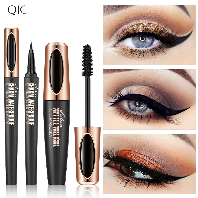 Lápis delineador líquido 4d, conjunto de rímel à prova d'água, cosméticos, delineador grosso, ondulação, lápis de sobrancelha, maquiagem para os olhos