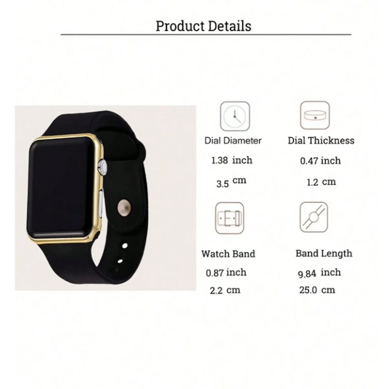 1pc pulseira de plástico preto elegante mostrador quadrado relógio eletrônico