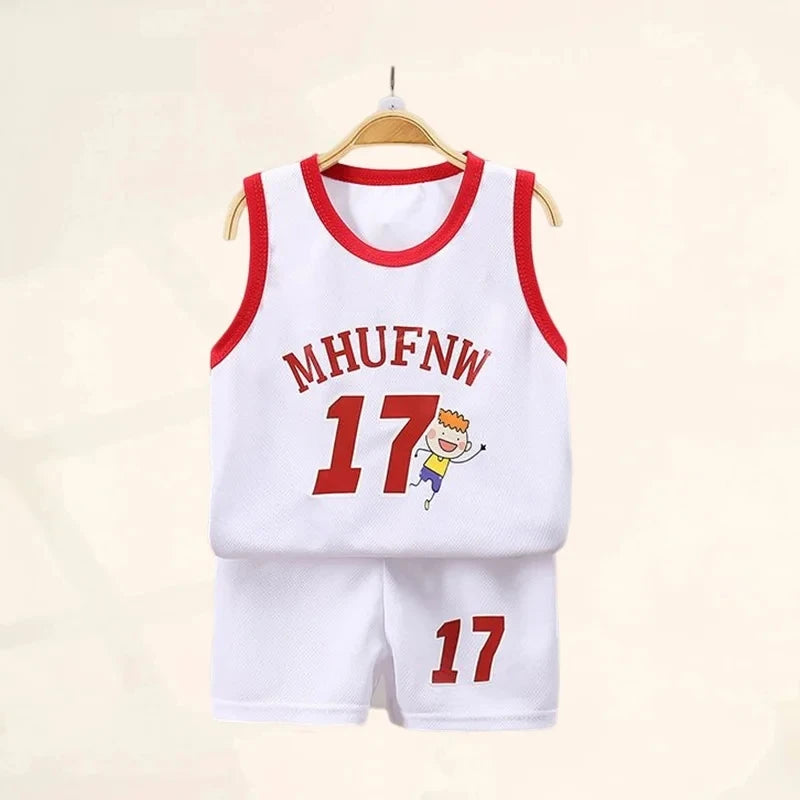 Conjuntos infantis de verão, camiseta sem mangas, shorts, secagem rápida, regata ao ar livre, shorts, meninos, esporte, basquete tr