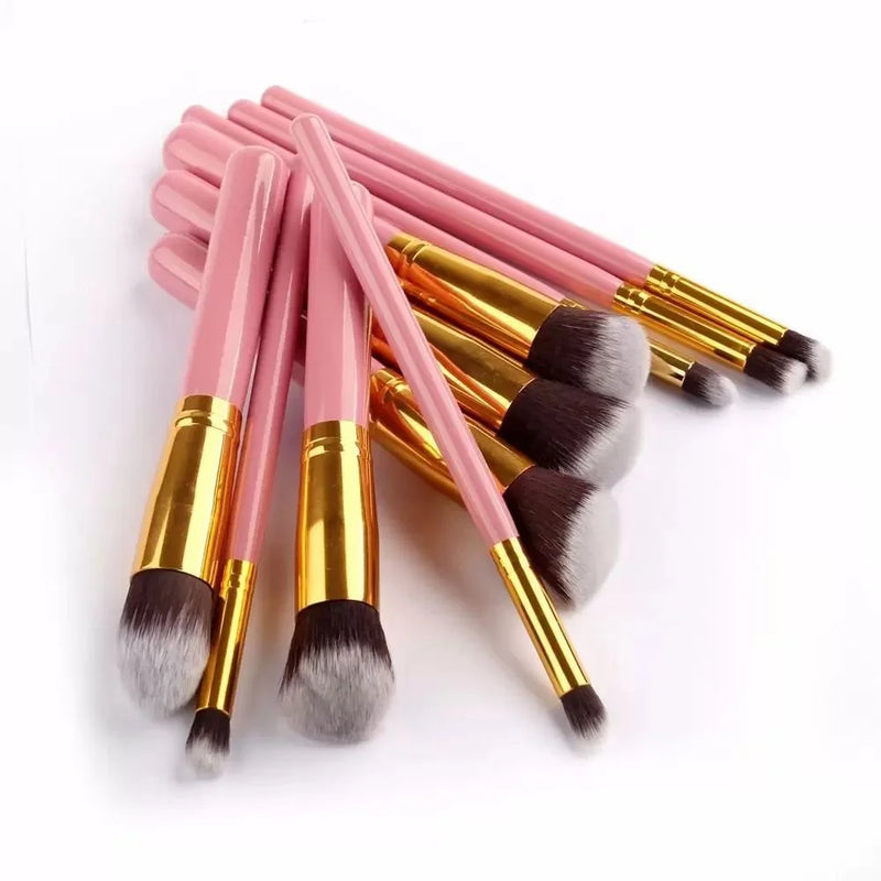Kit 10 Pincéis de Maquiagem Esfumar Contorno Kabuki Profissional