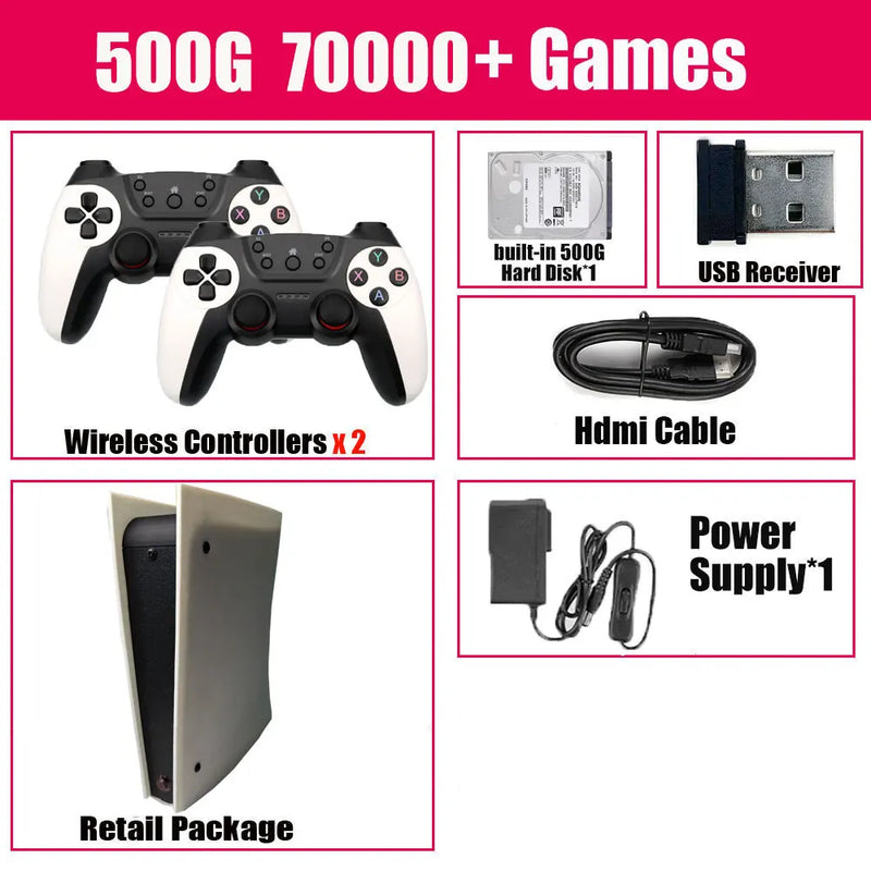 X5 60 + emuladores 500gb console de jogo retrô batocera 1037u 70000 + jogos para wii ps2 psp gamecube n64 alça sem fio 4k hd tvbox