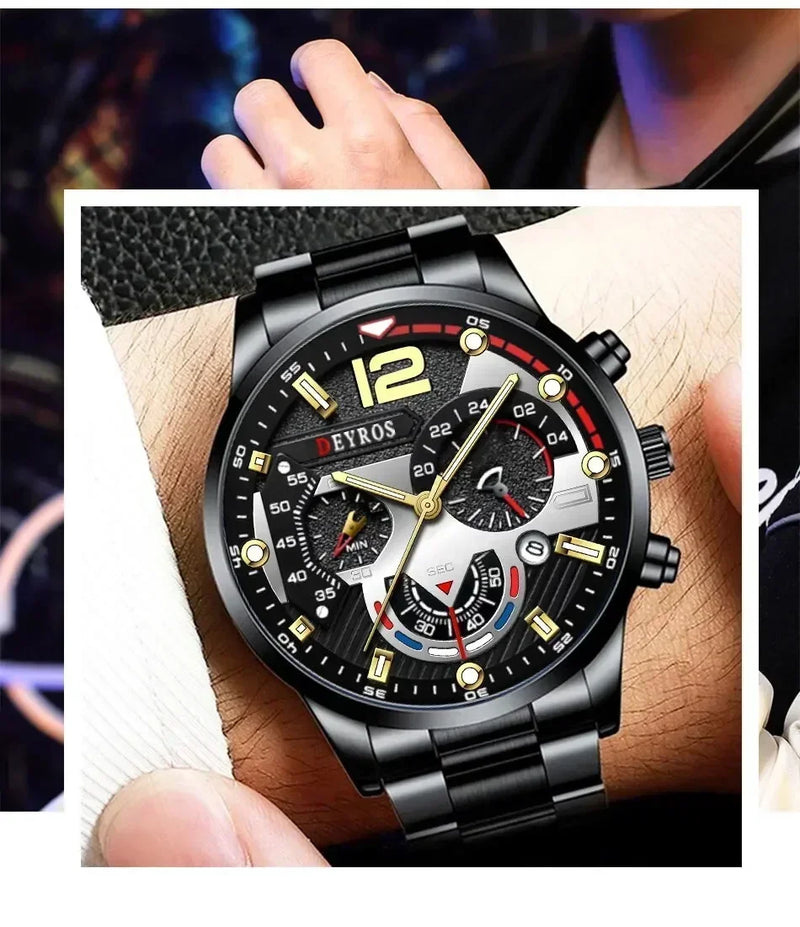 Moda masculina relógios de aço inoxidável luxo quartzo relógio de pulso calendário luminoso relógio masculino negócios casual reloj hombre