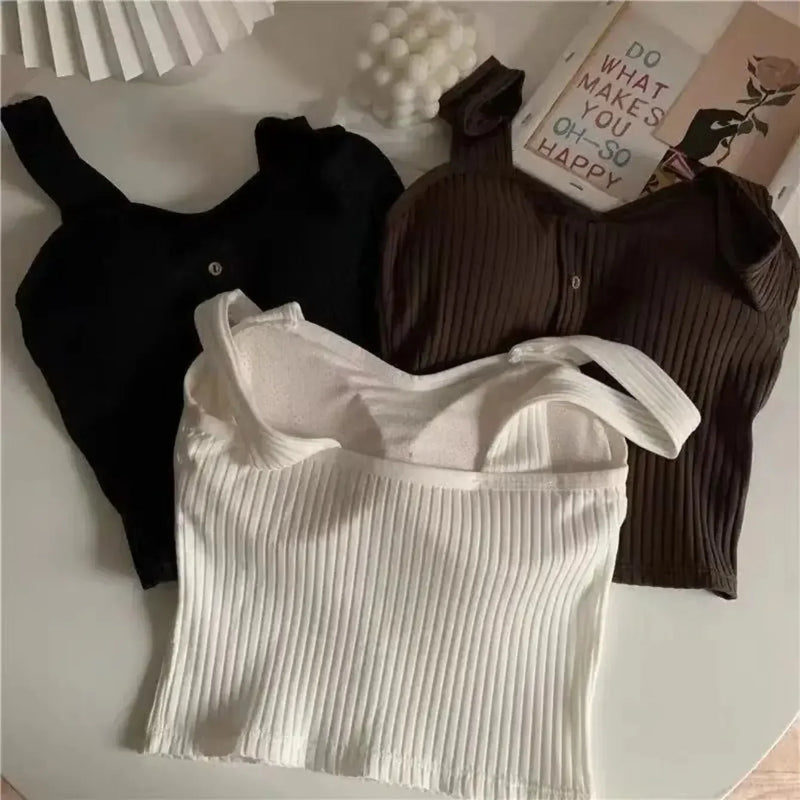 Tops recortados femininos com almofadas de sutiã verão espartilho suspensórios coreanos colete sexy camisola magro