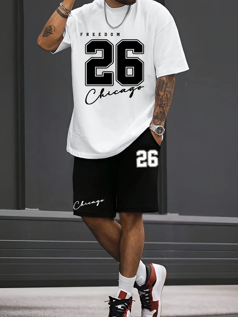 Trendy moda terno masculino 26 número padrão estampado em gola redonda short manga curta moda casual confortável e respirável