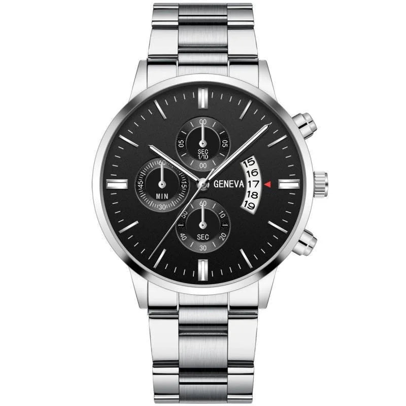 2 pçs de luxo masculino relógio de negócios calendário aço inoxidável grande dial relógios para homens moda esportes casual relógio de pulso quartzo