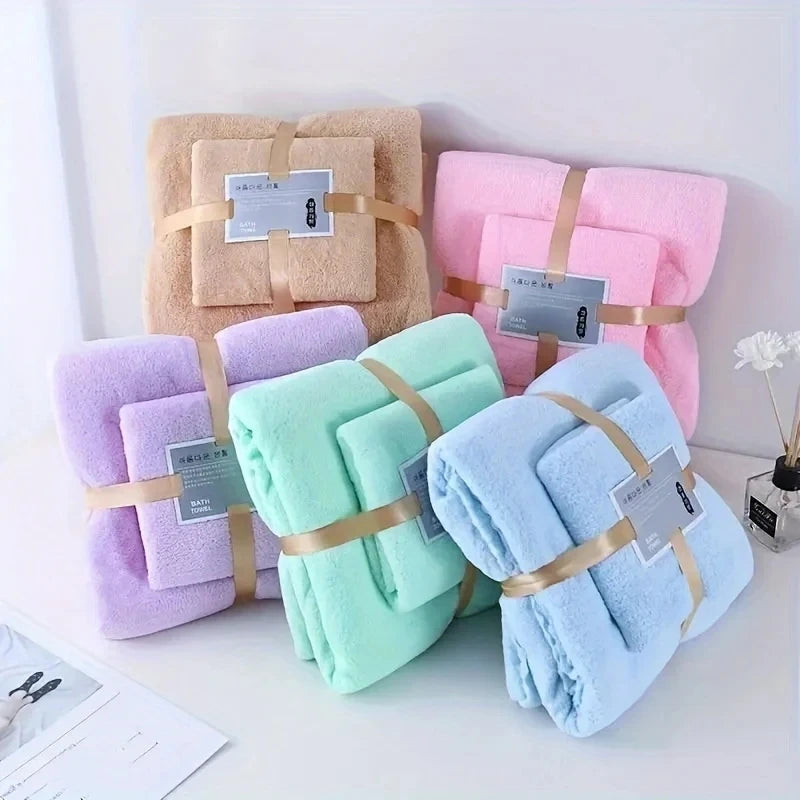 Conjunto de toalhas de banho, 2 peças, super macio, altamente absorvente, secagem rápida, veludo coral, toalha de banho para adultos, hotel e spa