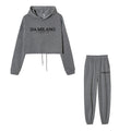 Top colheita moletom 2 pçs conjunto feminino diário casual esportes jogging terno moda urbana hoodies streetwear primavera ao ar livre roupas sexy