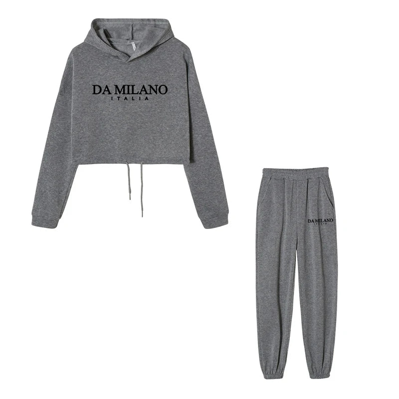 Top colheita moletom 2 pçs conjunto feminino diário casual esportes jogging terno moda urbana hoodies streetwear primavera ao ar livre roupas sexy