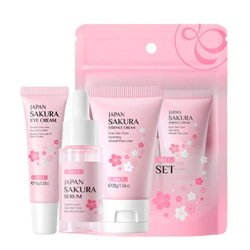 3 pçs/set LAIKOU Vitamina C 24K Golden Sakura Conjuntos de Cuidados com a Pele Creme Facial Soro Creme para os Olhos Hidratante Anti Rugas Kit de Cuidados Faciais