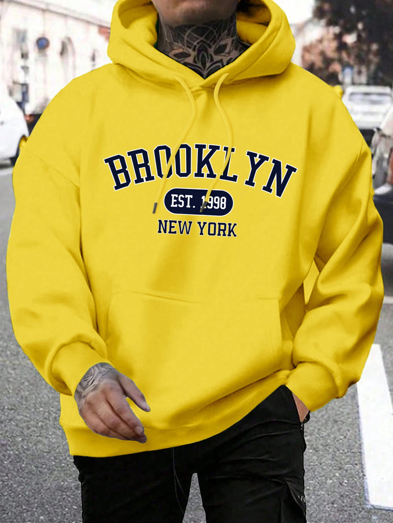 Hoodie masculino de gola redonda estampado em Nova York, agasalho extragrande, capuz Harajuku, Brooklyn Est, moda outono, confortável, 1998