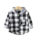 Camisas infantis com capuz, roupas infantis para meninos e meninas, camisas xadrez, casaco para primavera e outono, jaqueta de manga comprida, roupas de fundo