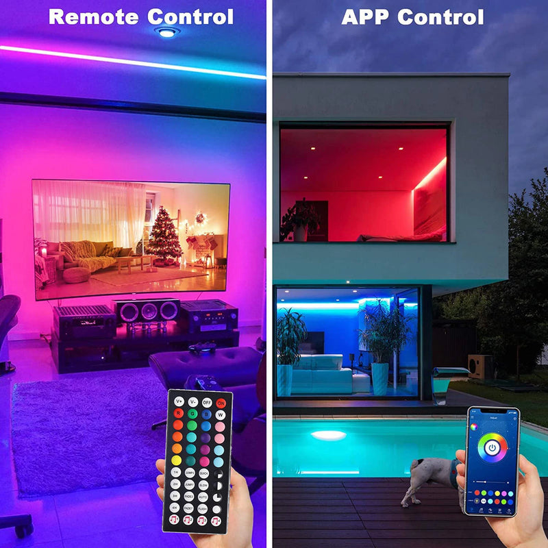 RGB LED Strip Lights com controle remoto, lâmpada de fita flexível, música Sync, USB, 5V, sala, festa, TV, mesa, decoração do quarto