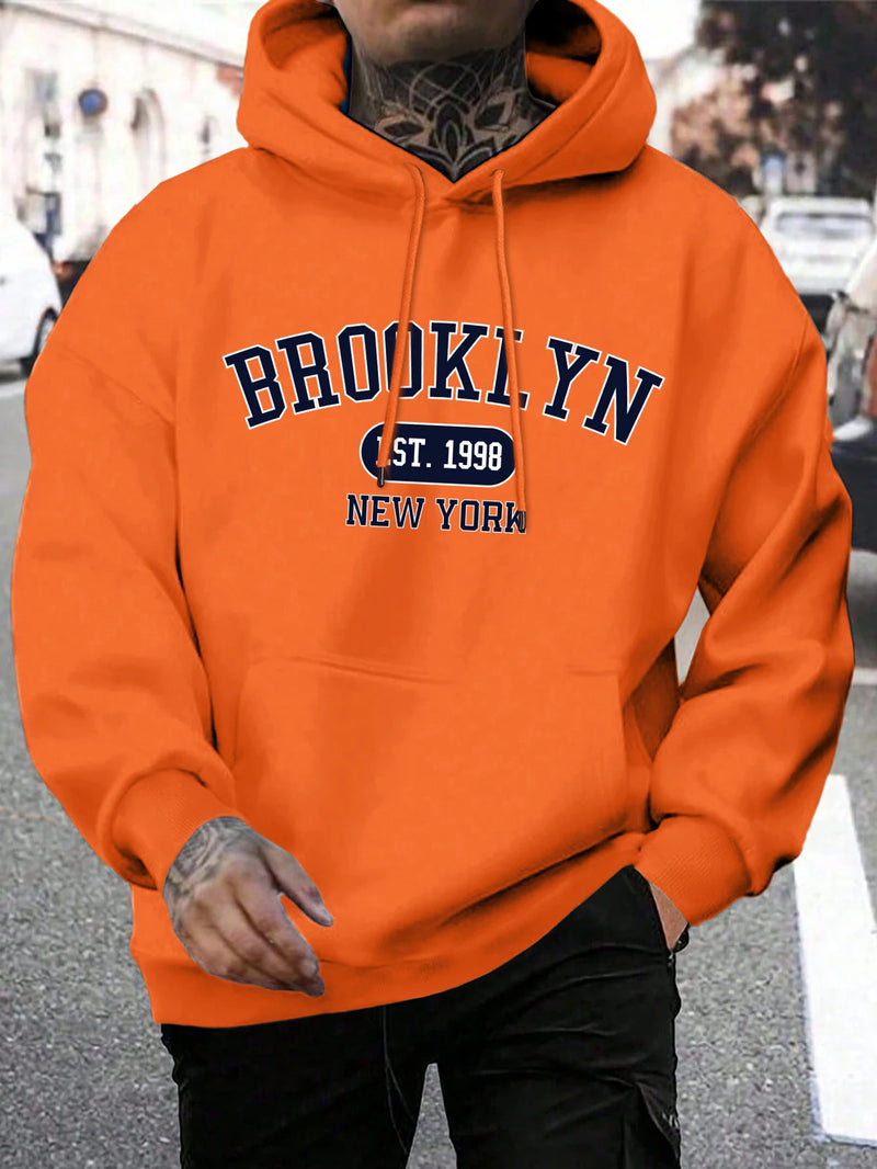 Hoodie masculino de gola redonda estampado em Nova York, agasalho extragrande, capuz Harajuku, Brooklyn Est, moda outono, confortável, 1998