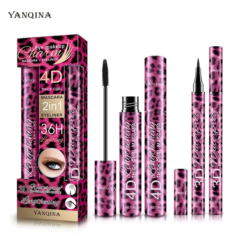 YANQINA-Lápis Delineador Líquido, 4D Waterproof Mascara Set, Eye Liner, Curling Grosso, Lápis de sobrancelha, Maquiagem Olhos, Cosméticos