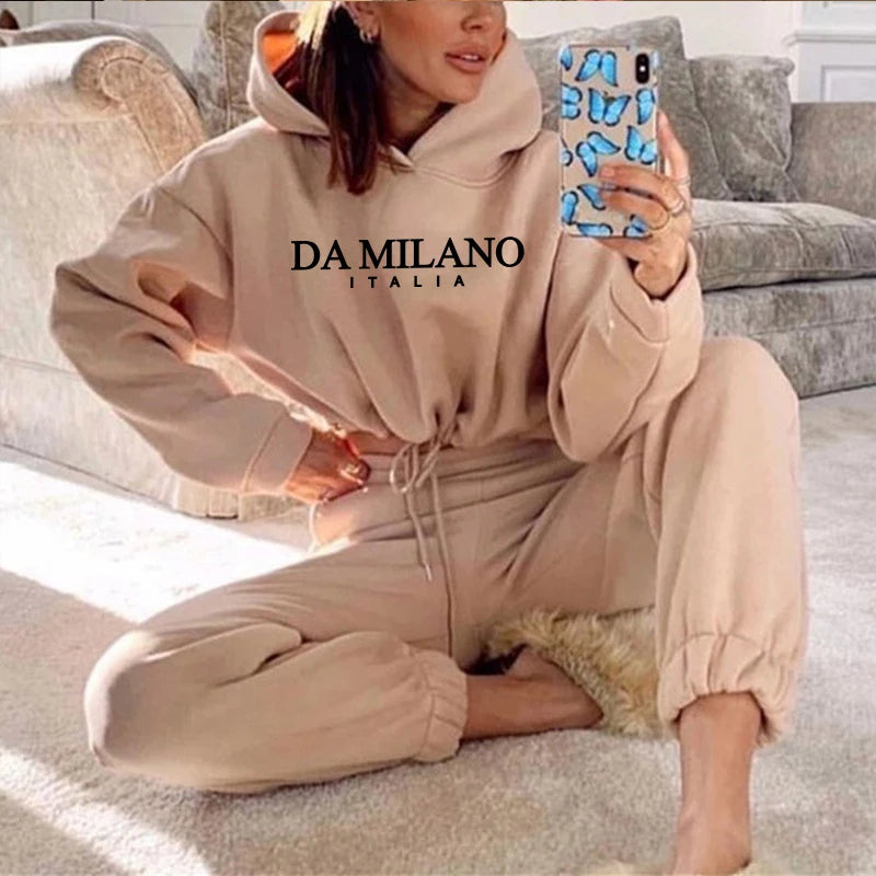 Top colheita moletom 2 pçs conjunto feminino diário casual esportes jogging terno moda urbana hoodies streetwear primavera ao ar livre roupas sexy
