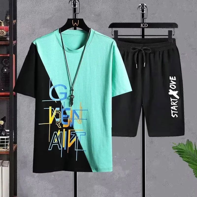 Conjunto masculino verão moda casual secagem rápida manga curta 3d impresso moda t camisa de poliéster + shorts conjunto de basquete