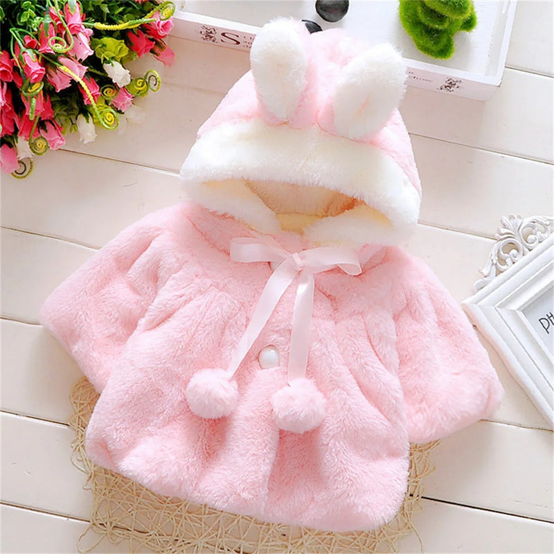 Roupas infantis nova capa meninas outono e inverno lã camisola xale orelha do bebê jaqueta de lã capa