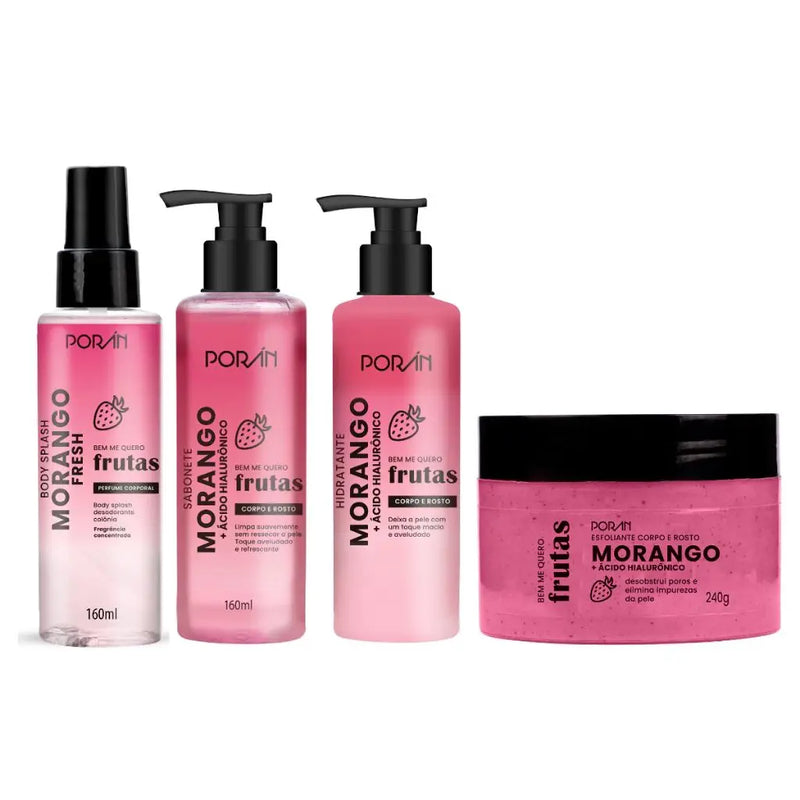 Kit Completo 4 itens Cuidado Corpo e Rosto Morango Porán