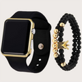 1pc pulseira de plástico preto elegante mostrador quadrado relógio eletrônico