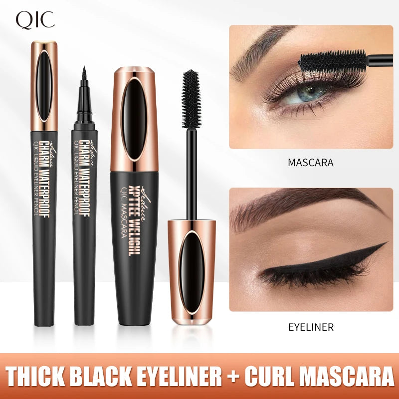 Lápis delineador líquido 4d, conjunto de rímel à prova d'água, cosméticos, delineador grosso, ondulação, lápis de sobrancelha, maquiagem para os olhos