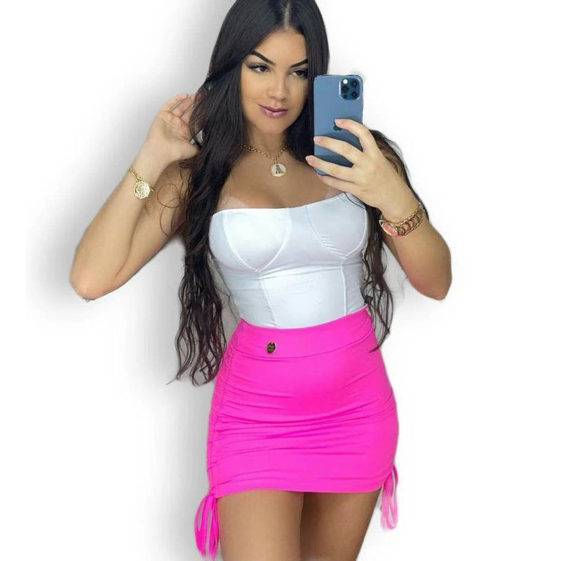 Saia Curta Feminina Franzida Na Lateral Ajustável Suplex moda gringa