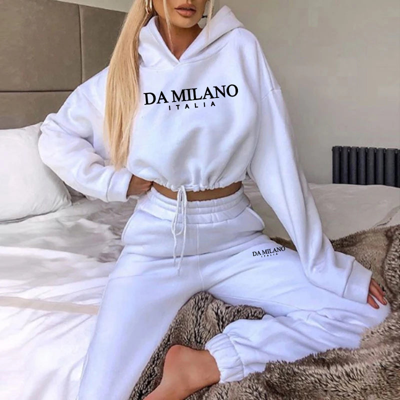 Top colheita moletom 2 pçs conjunto feminino diário casual esportes jogging terno moda urbana hoodies streetwear primavera ao ar livre roupas sexy